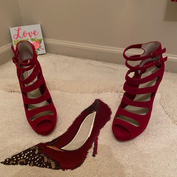 Leon Max Red Suede Platform Peep toe - Picture 8 of 12